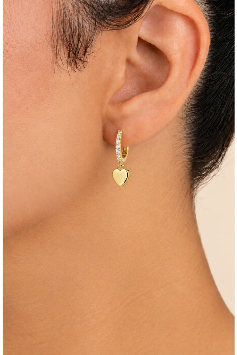 Heart Drop Huggie Hoop Earrings, Alternate, color, GOLD