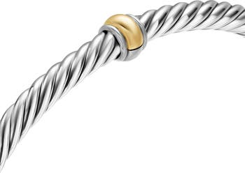 Cable Flex Station Bracelet in Sterling Silver with 14K Yellow Gold, 4mm