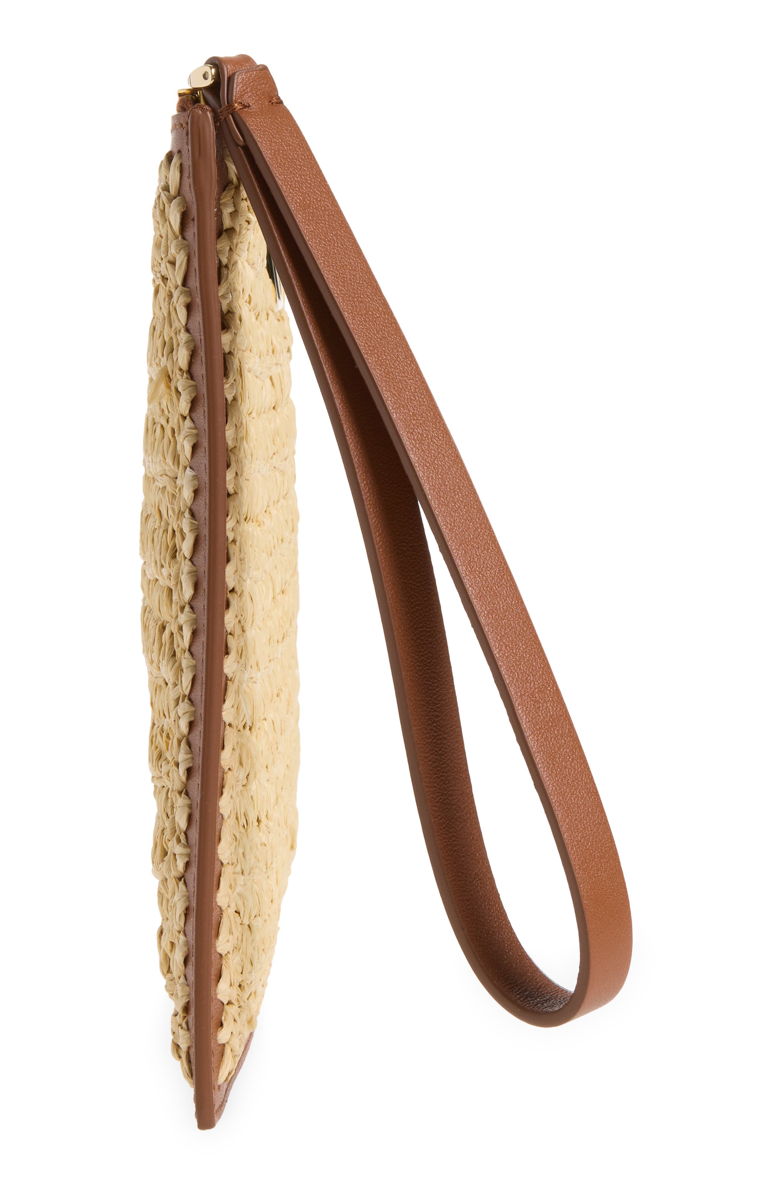 Large Crocheted Raffia Effect Flat Pouch Wristlet, Alternate, color, NATURAL