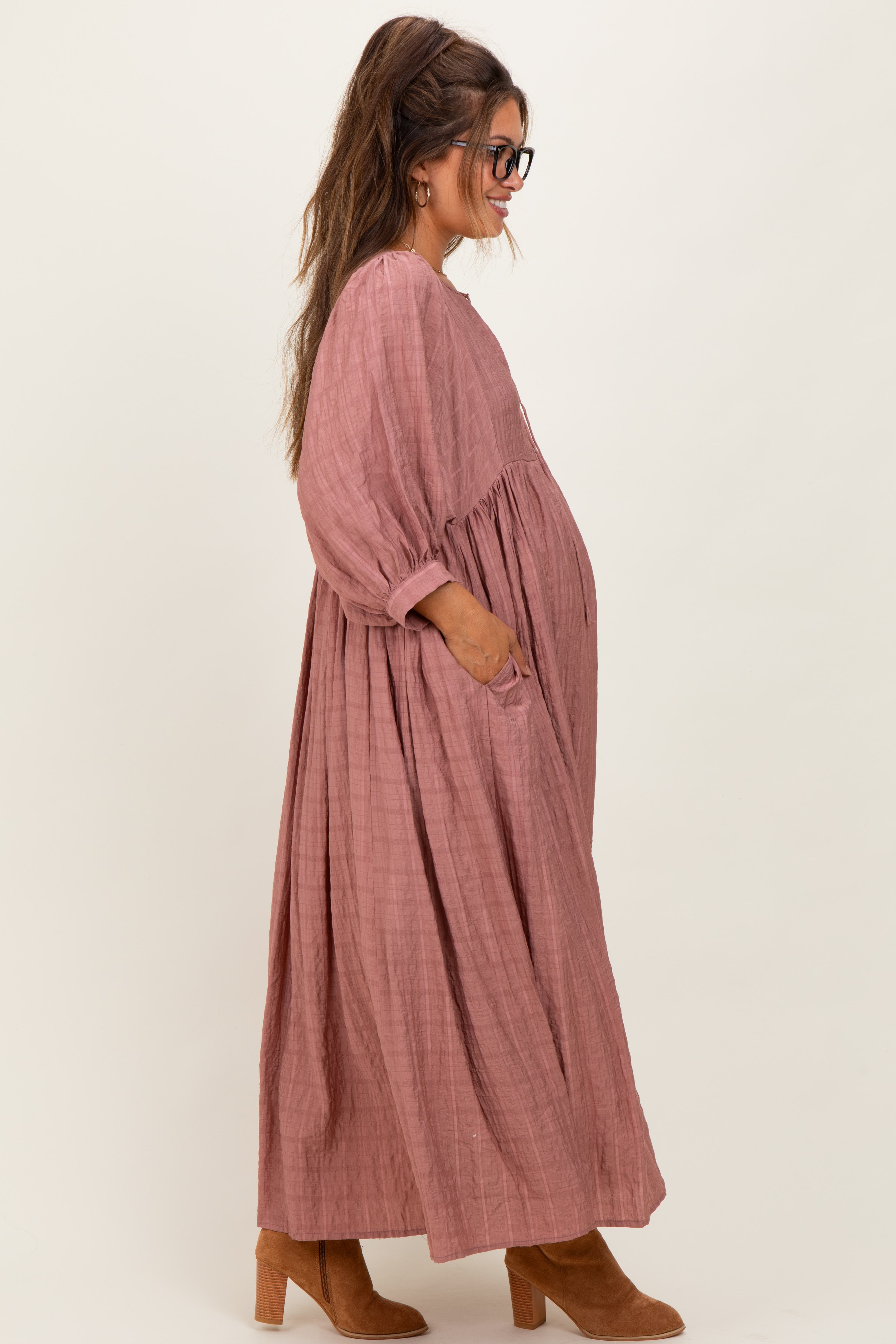 Plaid Front Tie Cutout Midi Dress - image 2