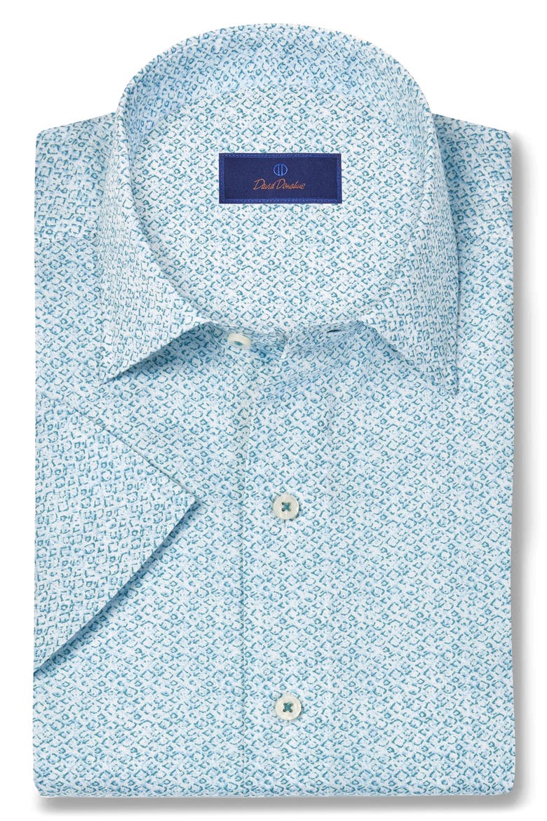 Abstract Print Lyocell Short Sleeve Shirt, Main, color, WHITE/ OCEAN