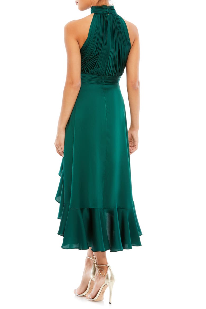 Halter Neck Flower Detail Ruffled Midi Dress, Alternate, color, EMERALD