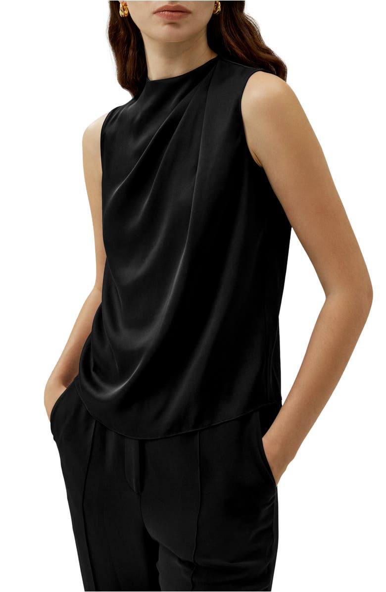 Lilysilk Sleeveless Minimalist Silk Top, Main, color, Black