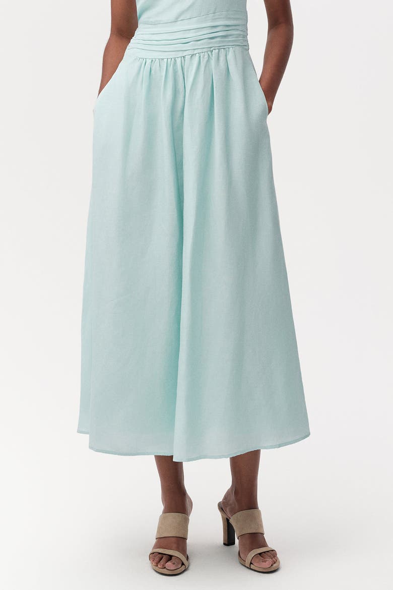 Burk Elastic Waist Linen Blend Midi Dress, Alternate, color, Blue
