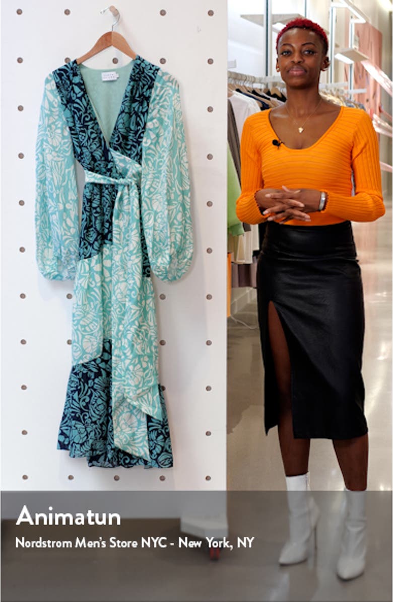 Liza Long Sleeve Tie Waist Silk Midi Dress, sales video thumbnail