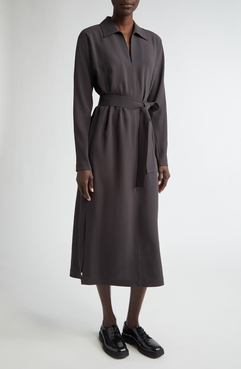 Lafayette 148 New York Long Sleeve Finesse Crepe Belted Shirtdress, Main, color, 