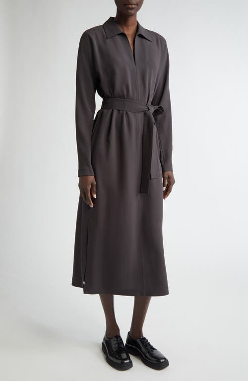 Lafayette 148 New York Long Sleeve Finesse Crepe Belted Shirtdress In Carbon