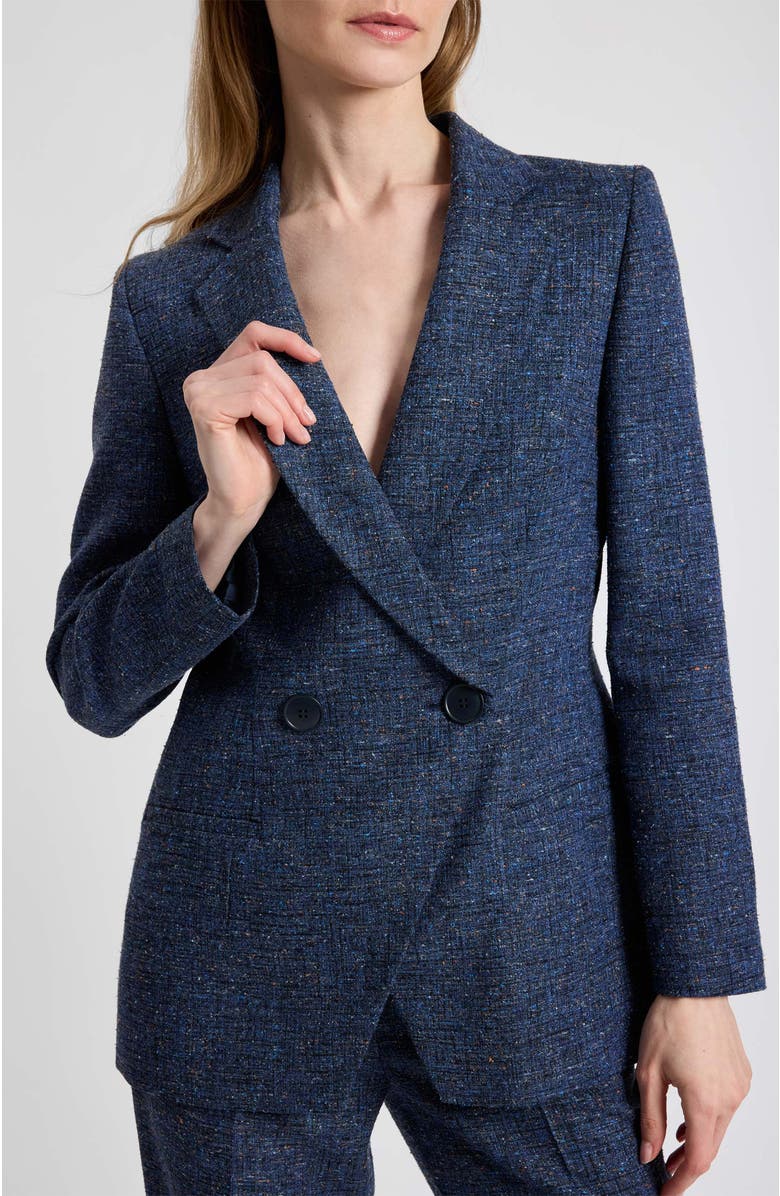 Santorelli Rowan Double Breasted Blazer in Modern Donegal Fabric, Main, color, Midnight