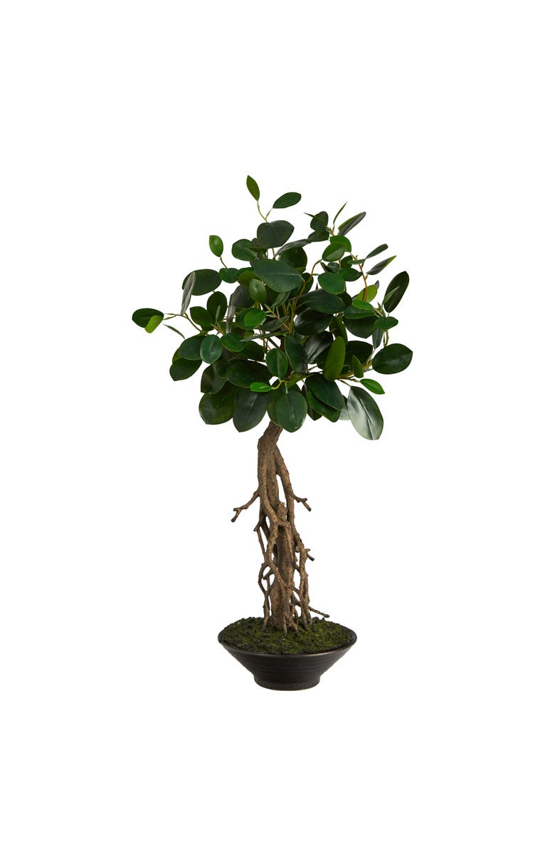 NEARLY NATURAL 2-ft Ficus Bonsai Artificial Tree in Decorative Planter, Main, color, Green