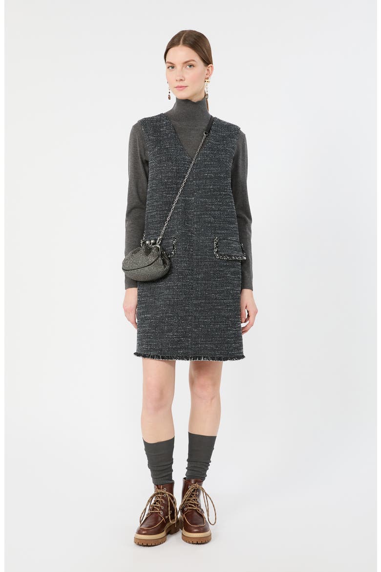Fringed Sleeveless Shift Dress, Alternate, color, DARK GREY