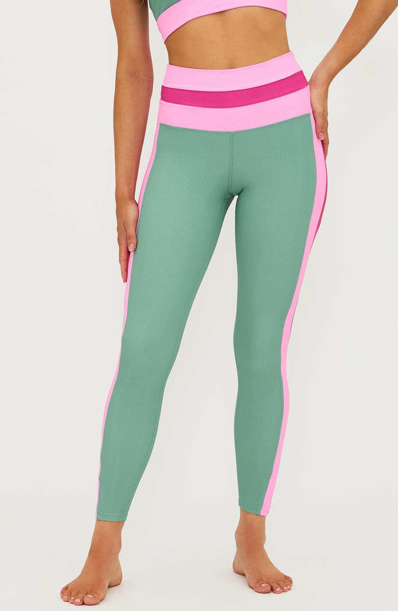 Beach Riot Mariella Stripe Leggings, Main, color, Sage Bloom Colorblock