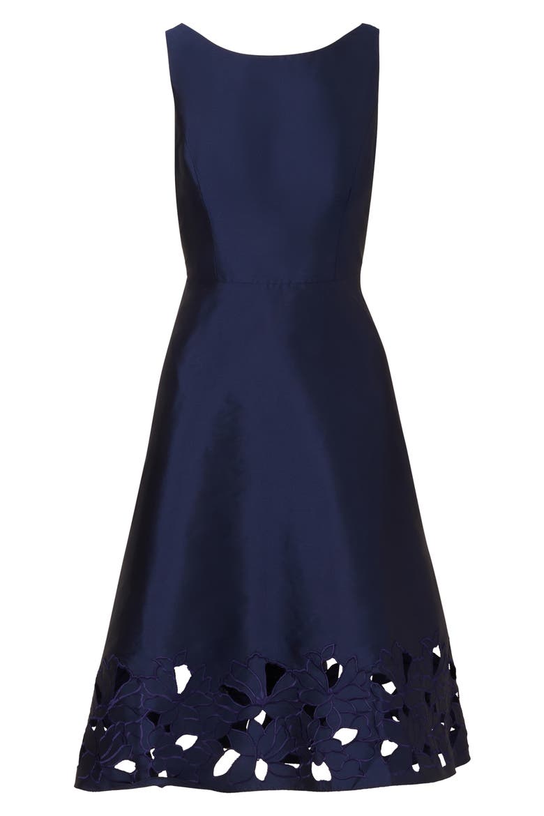 Cutwork Detail Taffeta Cocktail Dress, Alternate, color, LIGHT NAVY
