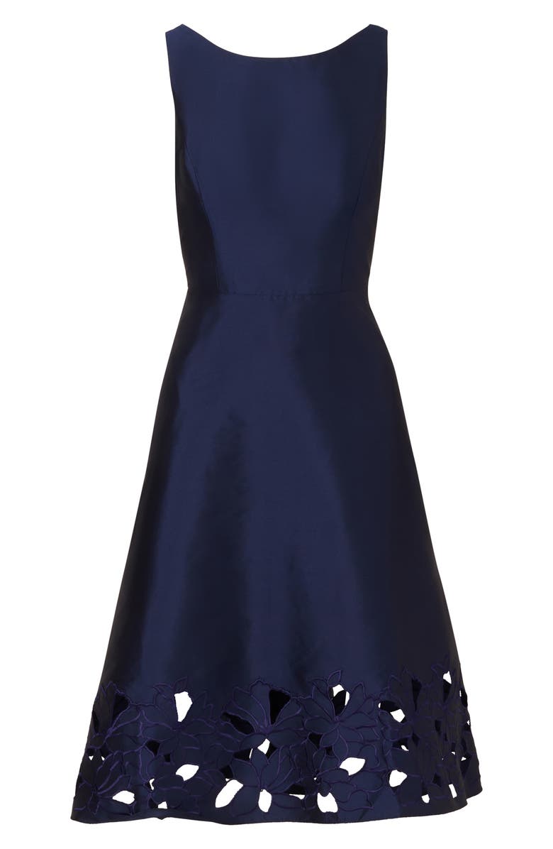 Adrianna Papell Cutwork Detail Taffeta Cocktail Dress, Alternate, color, Light Navy