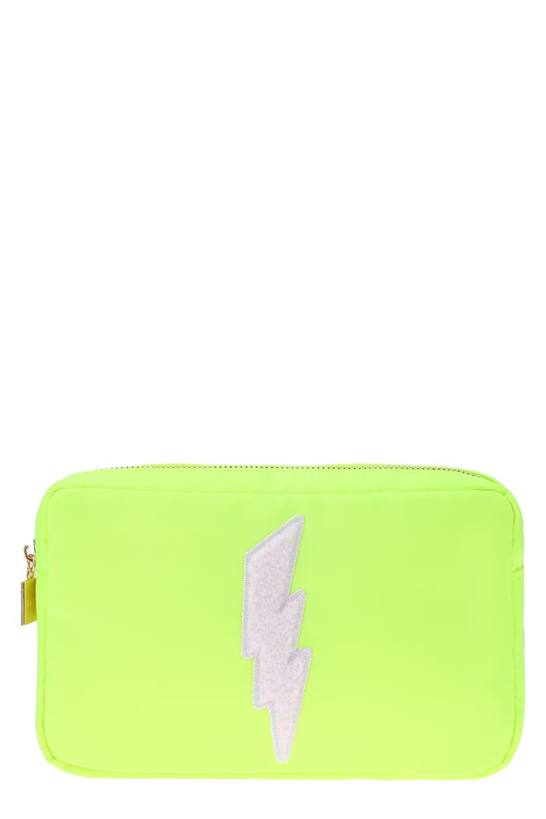 Medium Lightning Bolt Cosmetics Bag, Main, color, NEON YELLOW