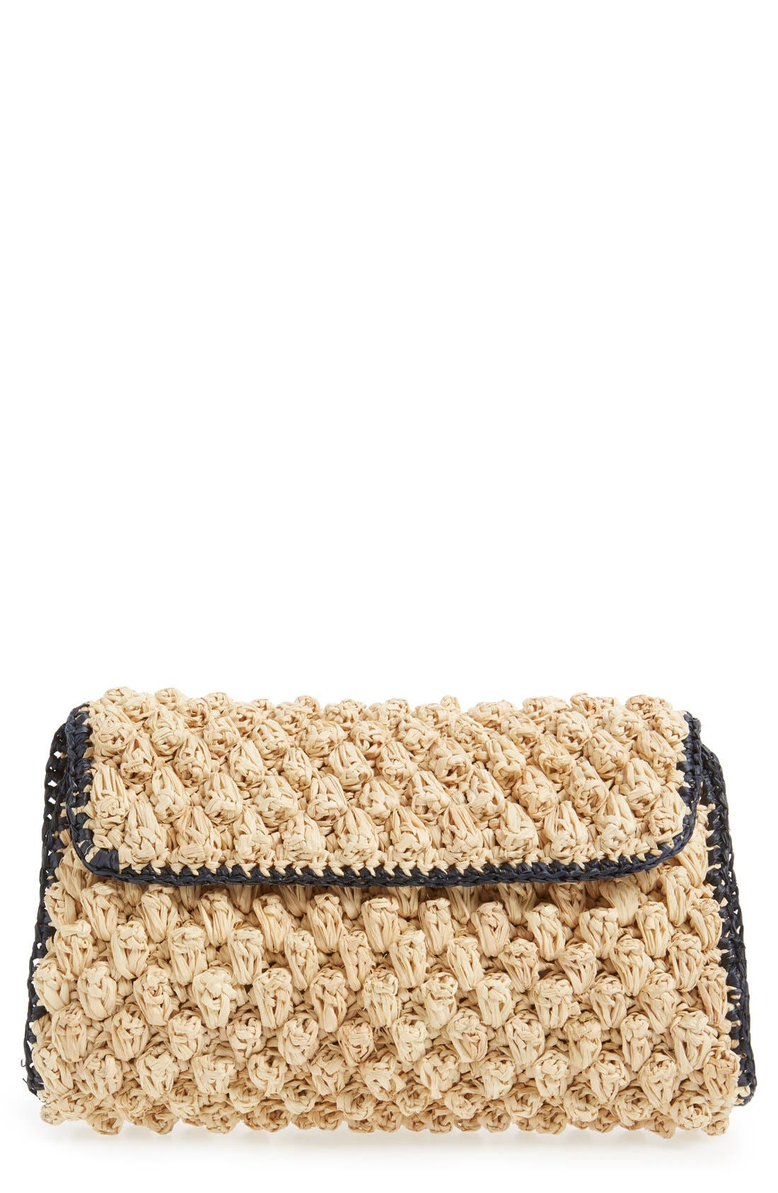 'Dani' Woven Raffia Flap Clutch, Main, color, NATURAL