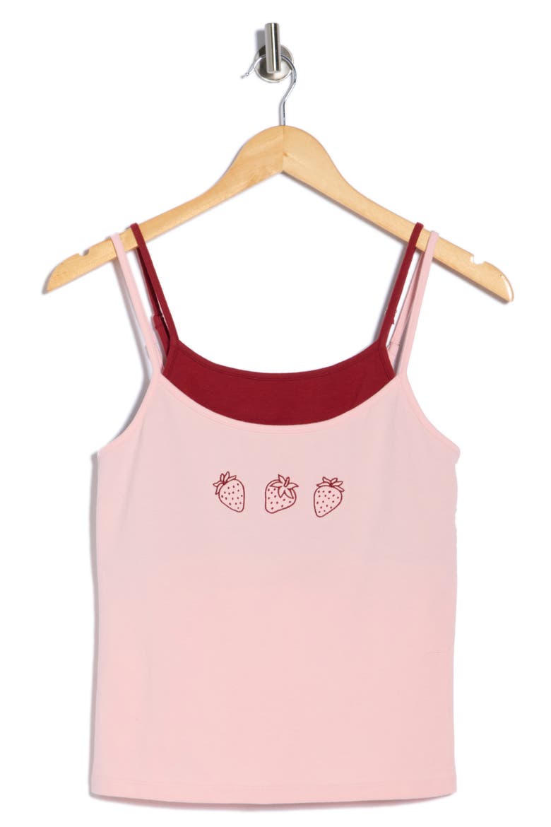 Strawberry Embroidered Layered Tank, Alternate, color, PINK