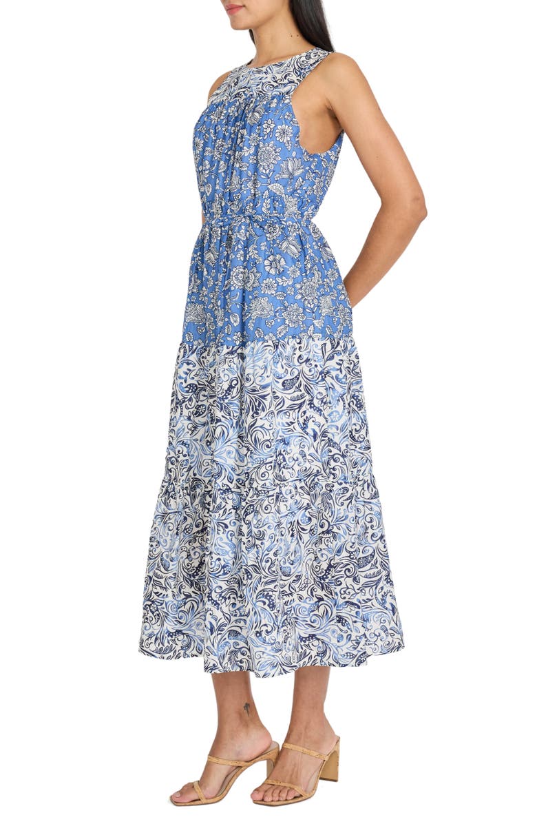 The Good Journey Floral Paisley Sleeveless Cotton Midi Dress, Alternate, color, Ivory/ Blue