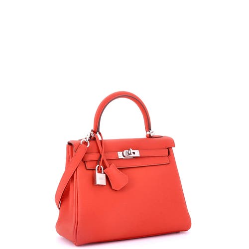 Pre-owned Hermes  Hermes Kelly Handbag Red Togo With Palladium Hardware 25