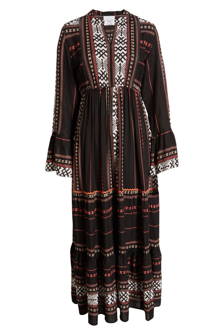 Hudson Southwest Border Print Long Sleeve Maxi Dress, Alternate, color, BLACK