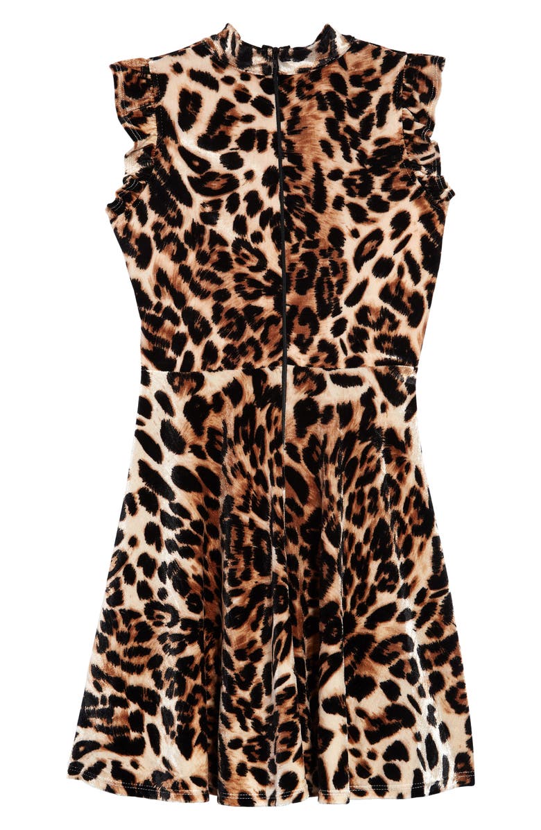 Ava & Yelly Kids' Leopard Print Velvet Skater Dress, Alternate, color, Brown