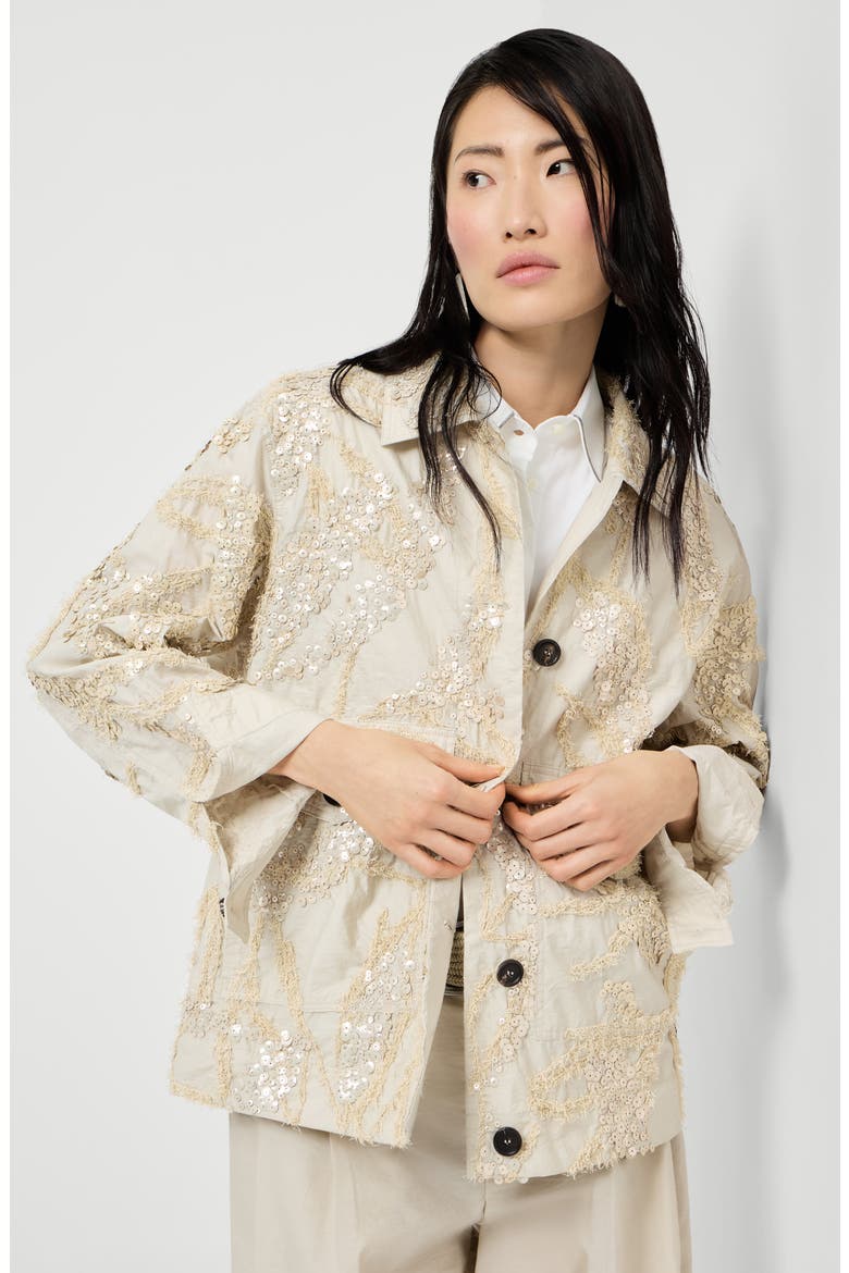 Dazzling seabed embroidery outerwear, Alternate, color, Beige