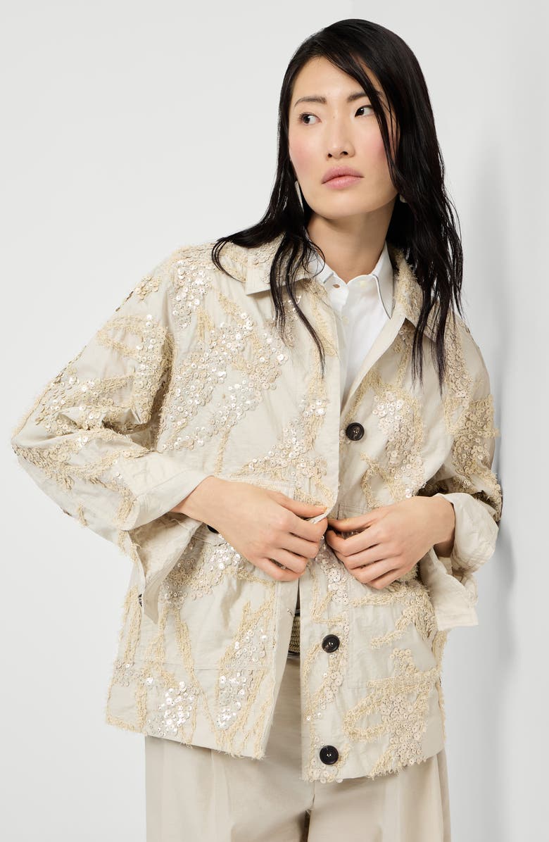 Brunello Cucinelli Dazzling seabed embroidery outerwear, Alternate, color, Beige