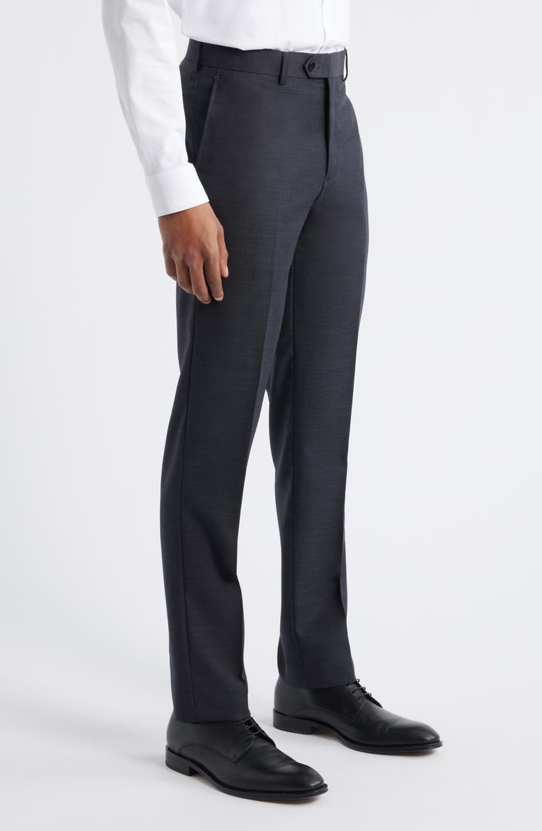 ZANETTI Slim Fit Flat Front Charcoal Grey Wool Dress Pants, Alternate, color, Charcoal