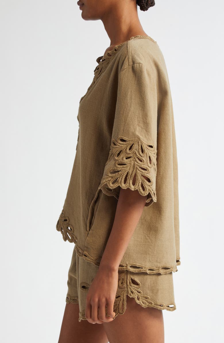 Isabel Marant Étoile Shana Embroidered Cotton Tunic, Alternate, color, Light Khaki