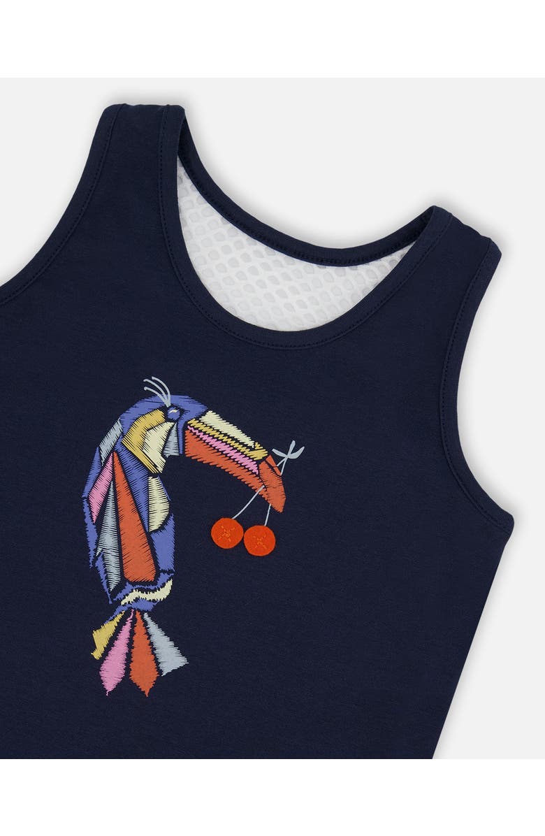 Deux par Deux Girl's Organic Cotton Tank Top Navy Blue And Toucan, Alternate, color, Navy Blue And Toucan