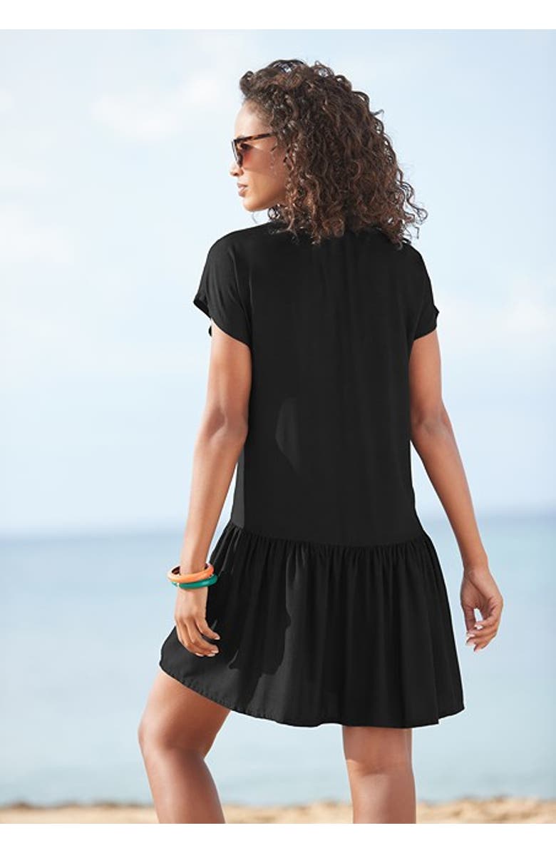 LASCANA Women's Flounce Hem Shift Dress, Alternate, color, Black