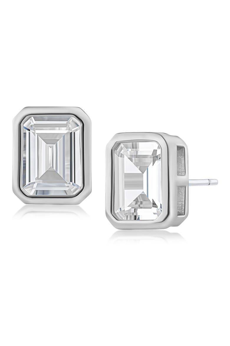 Emerald Cut Cubic Zirconia Stud Earrings, Main, color, CLEAR SILVER
