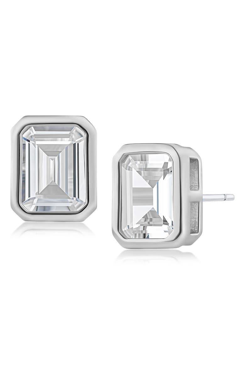 CZ by Kenneth Jay Lane Emerald Cut Cubic Zirconia Stud Earrings, Main, color, Clear Silver