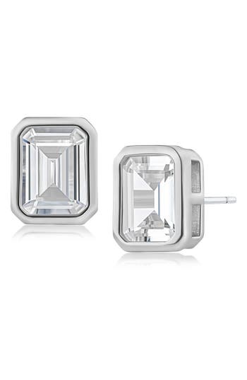 Cz By Kenneth Jay Lane Emerald Cut Cubic Zirconia Stud Earrings In Clear Silver