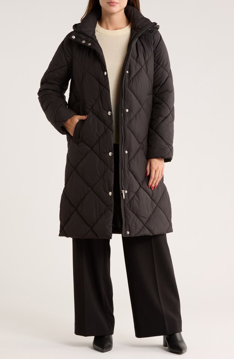 Sam Edelman Hooded Long Quilted Puffer Jacket, Alternate, color, Black