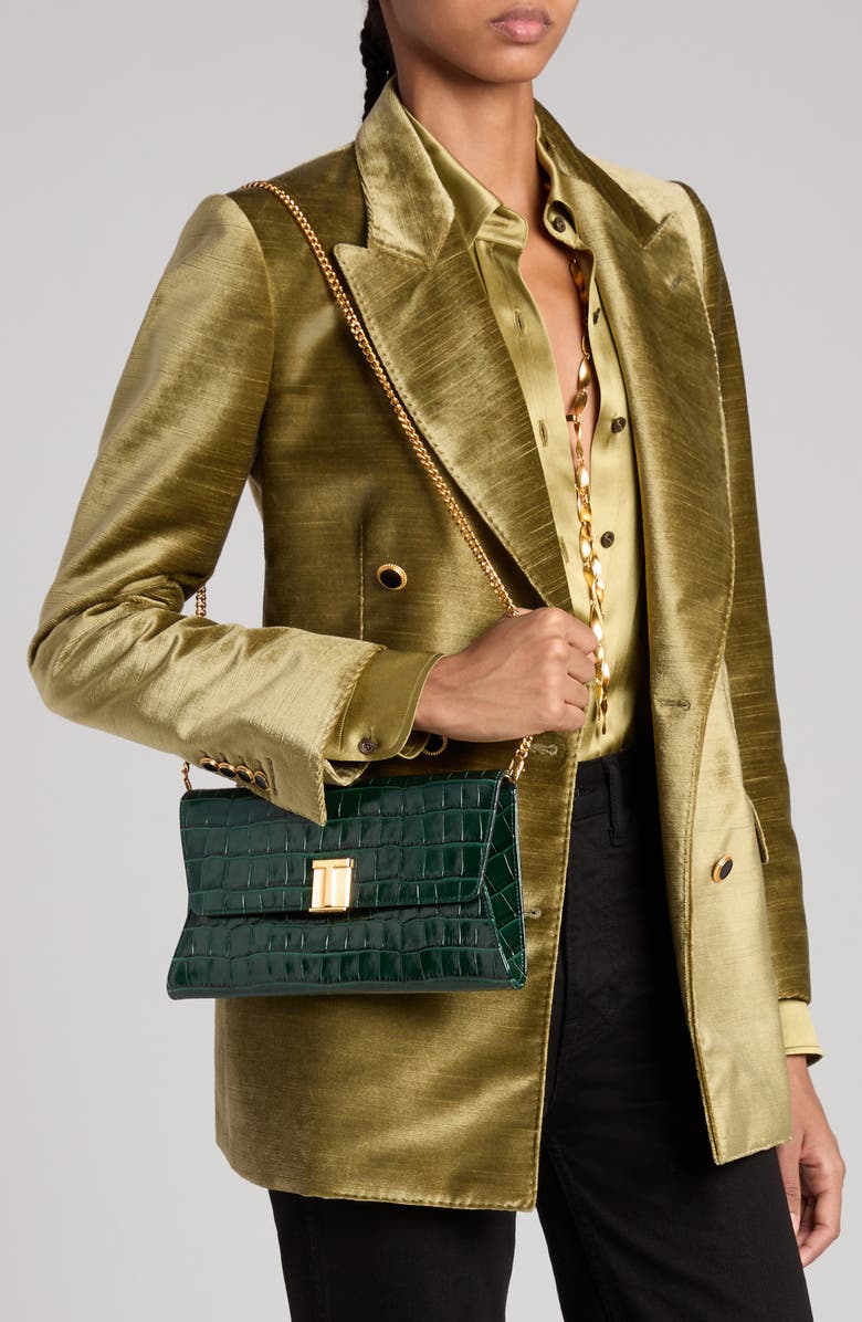 TOM FORD Nobile Croc Embossed Patent Leather Clutch, Alternate, color,