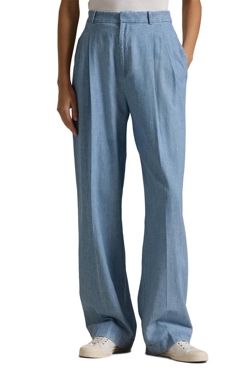 Polo Ralph Lauren Wide Leg Cotton Chambray Pants, Main, color, 