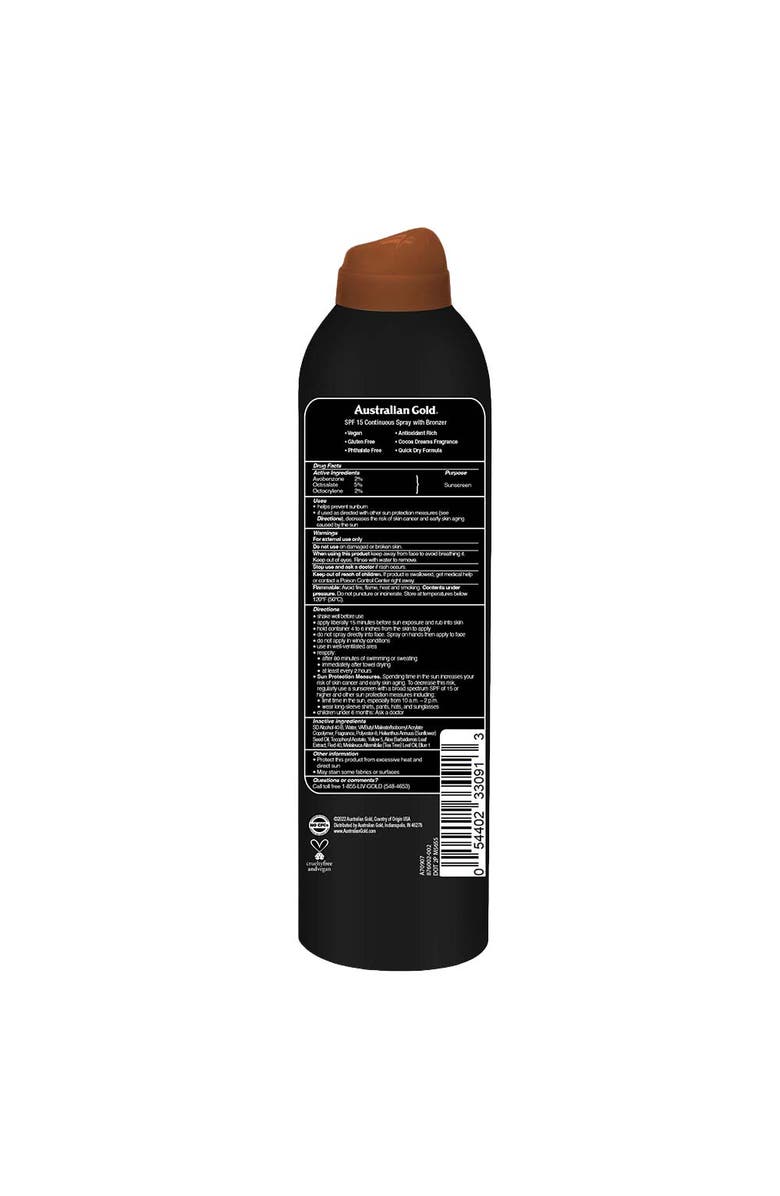Australian Gold SPF 15 Continuous Spray with Bronzer, Alternate, color, 