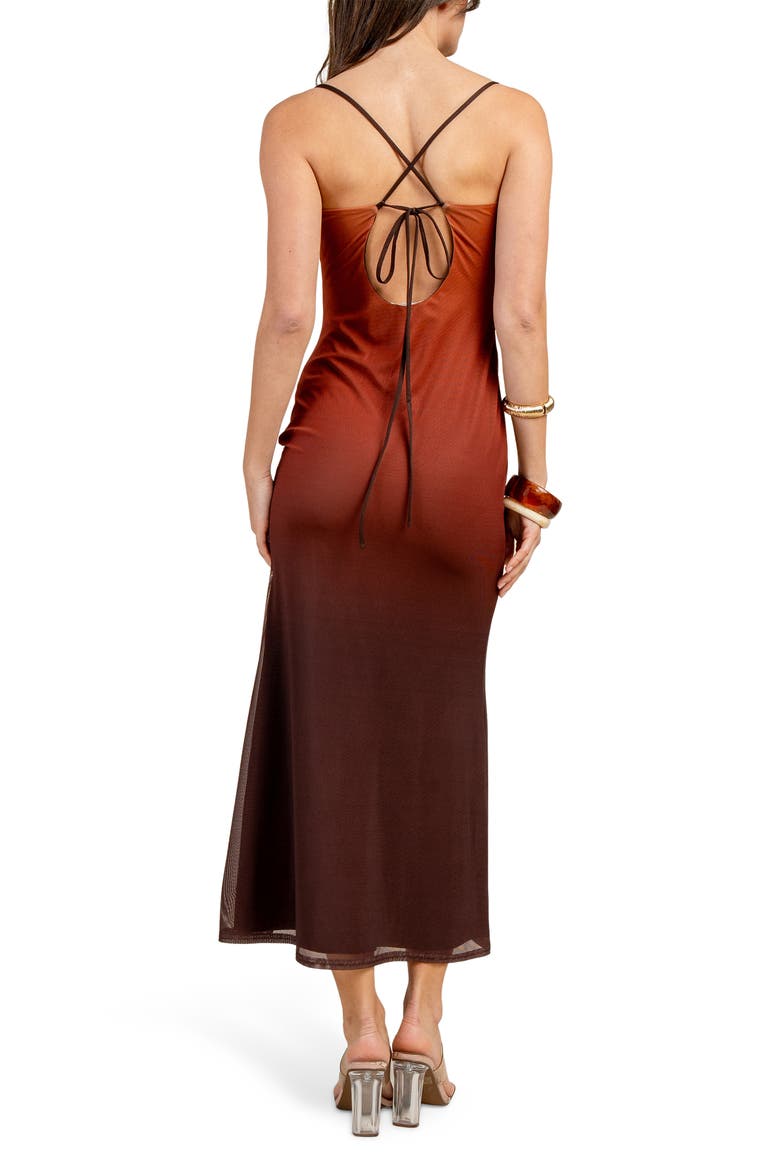 Mesh Cowl Neck Maxi Dress, Alternate, color, GOLDEN BROWN