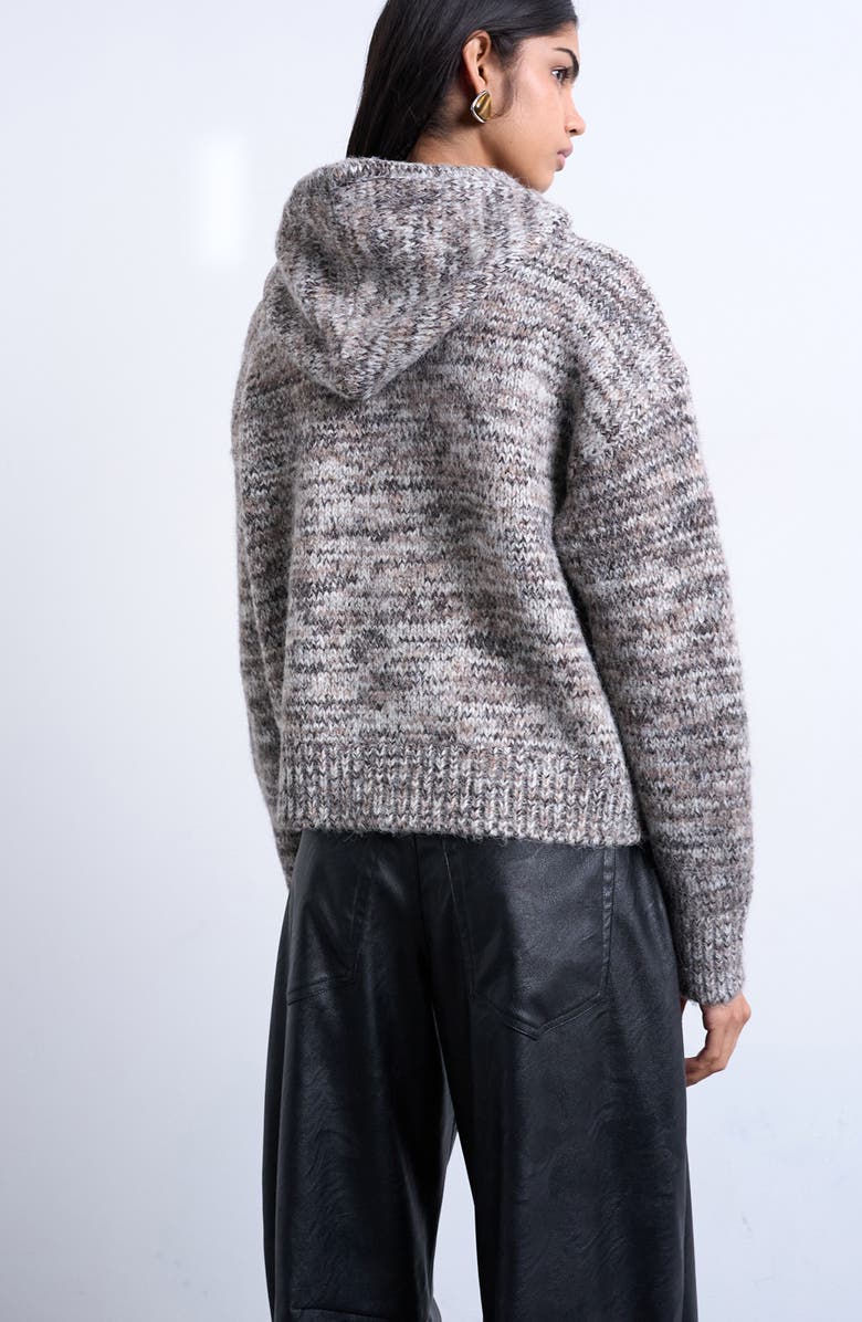 Topshop Zip Front Knit Hoodie, Alternate, color, Grey