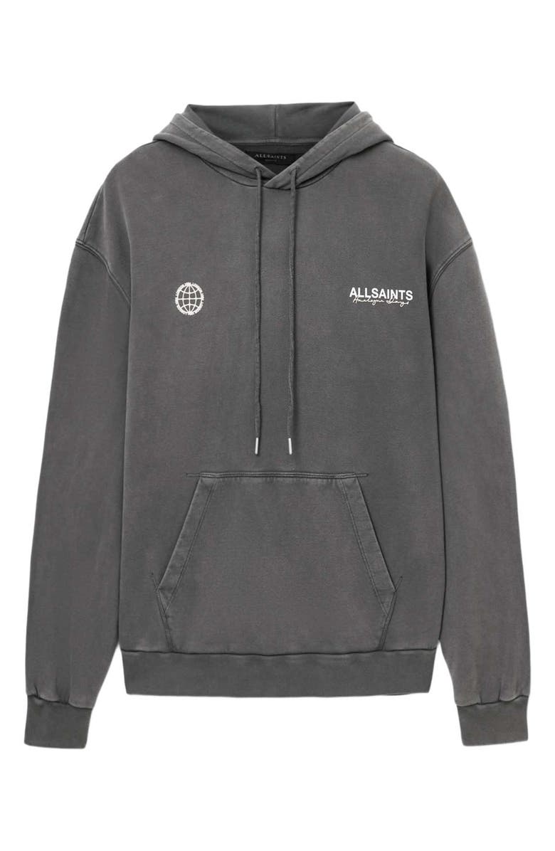 AllSaints Emblem Embroidered Hoodie, Alternate, color, Washed Black