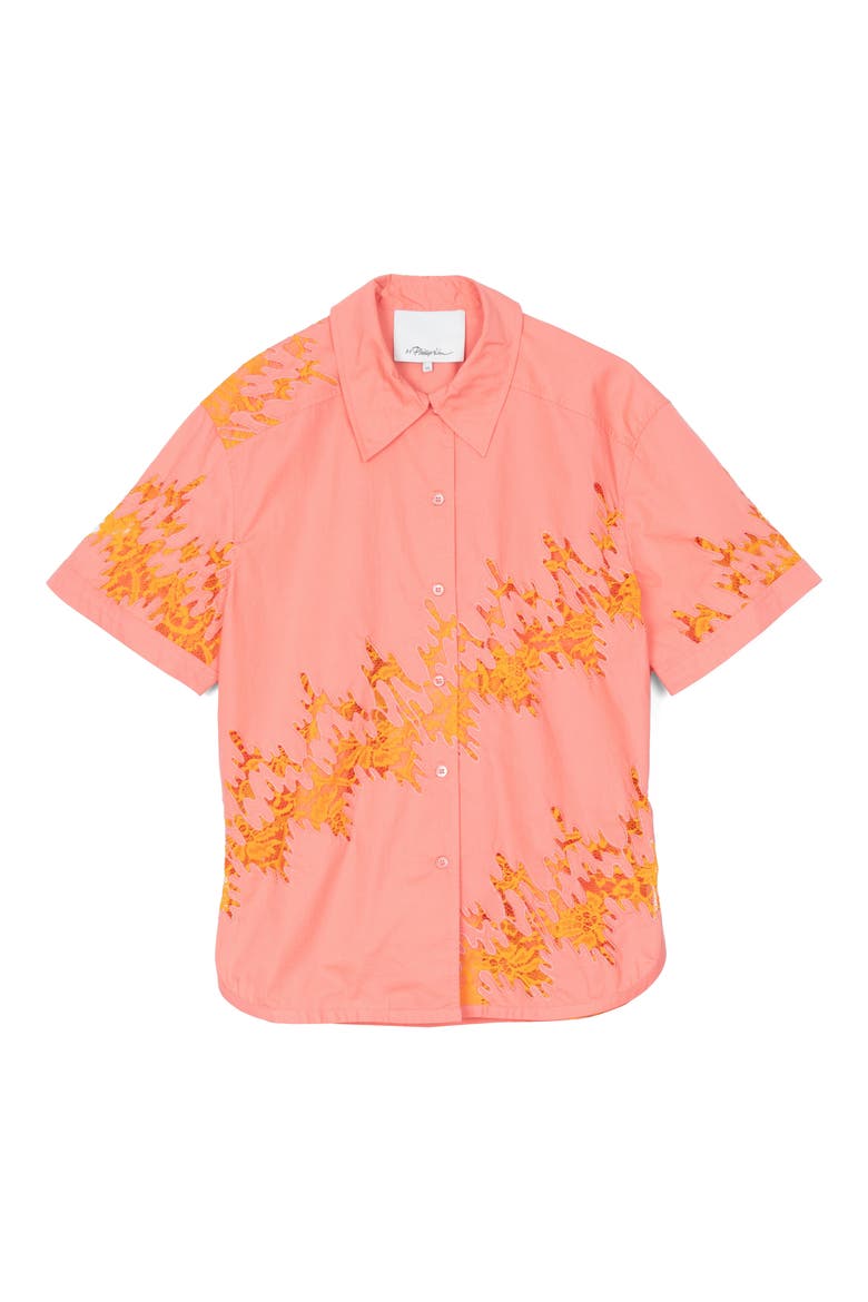 Squiggle Lace Camp Shirt, Alternate, color, PAPAYA-CLEMENTINE