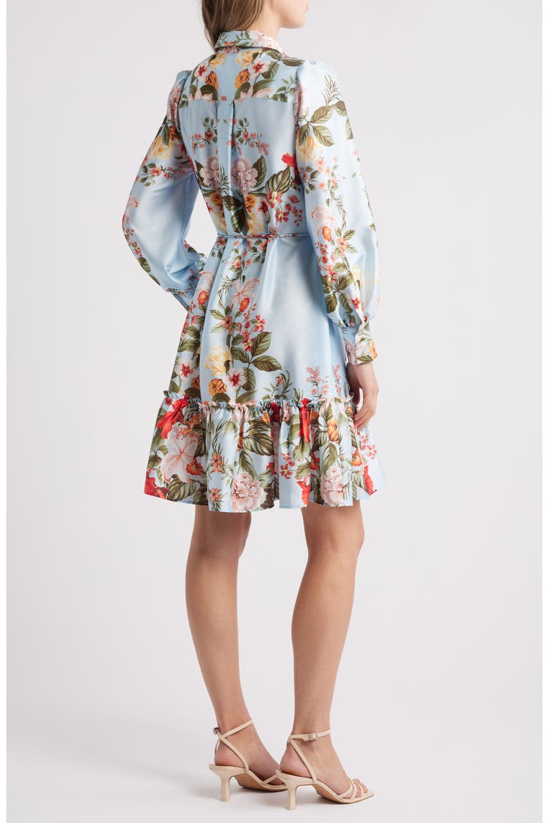 Floral Long Sleeve Satin Shirtdress, Alternate, color, BLUE MULTI