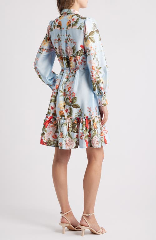 Julia Jordan Floral Long Sleeve Satin Shirtdress In Blue Multi