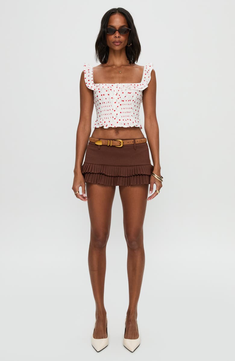 Princess Polly Isadoria Polka Dot Ruffle Trim Crop Tank, Alternate, color, White / Red Polka