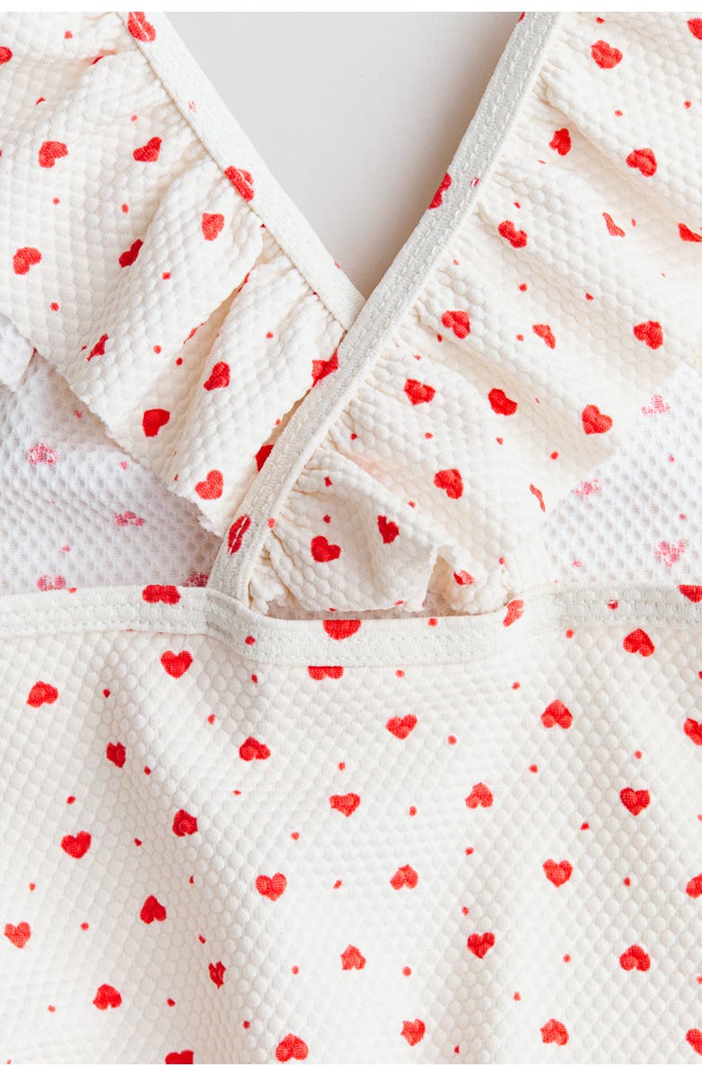 H&M Flounce-trimmed Swimsuit, Alternate, color, Light Beige/Hearts