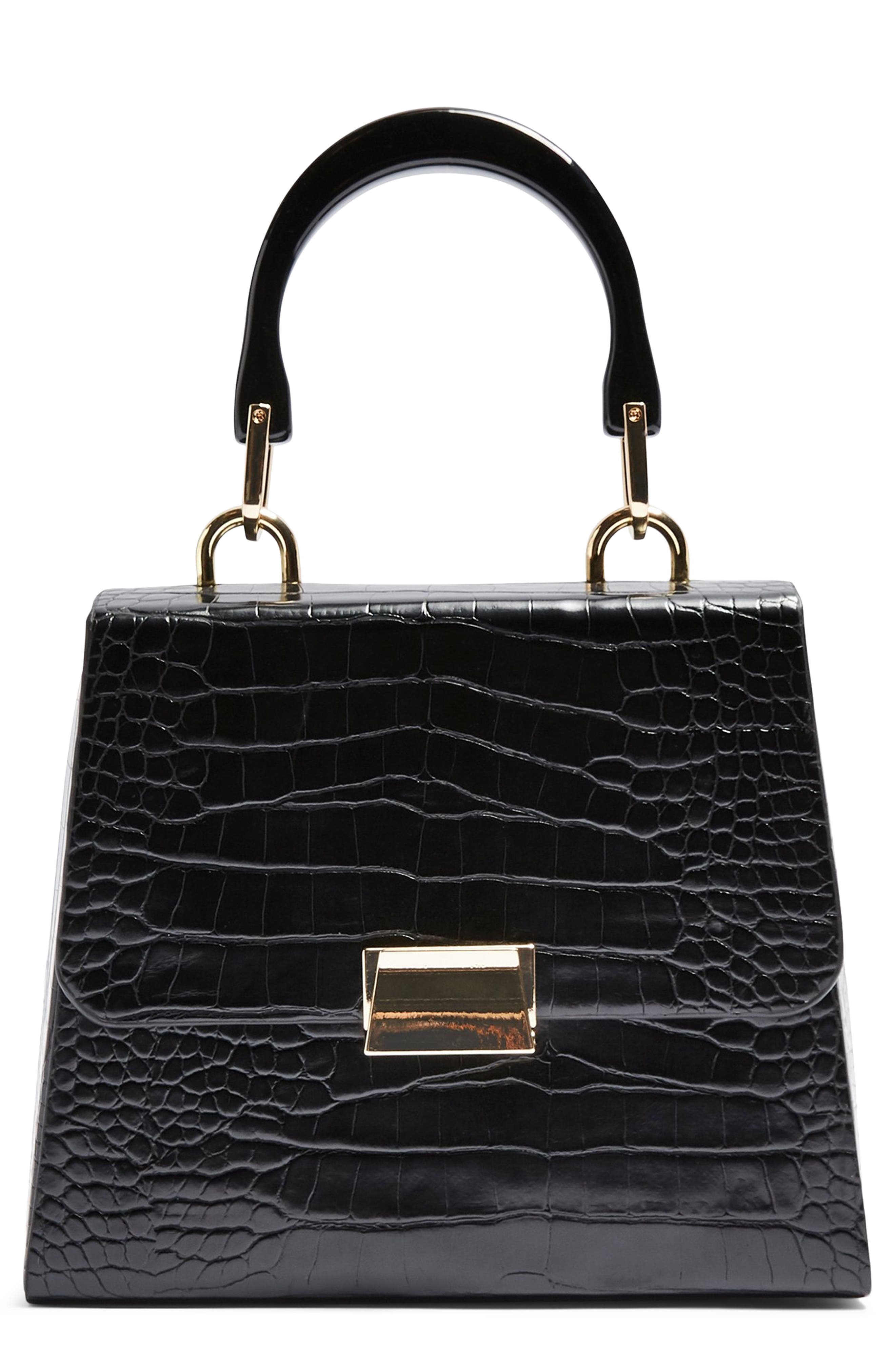 Topshop Crocodile Embossed Flap Handbag, Main, color, 