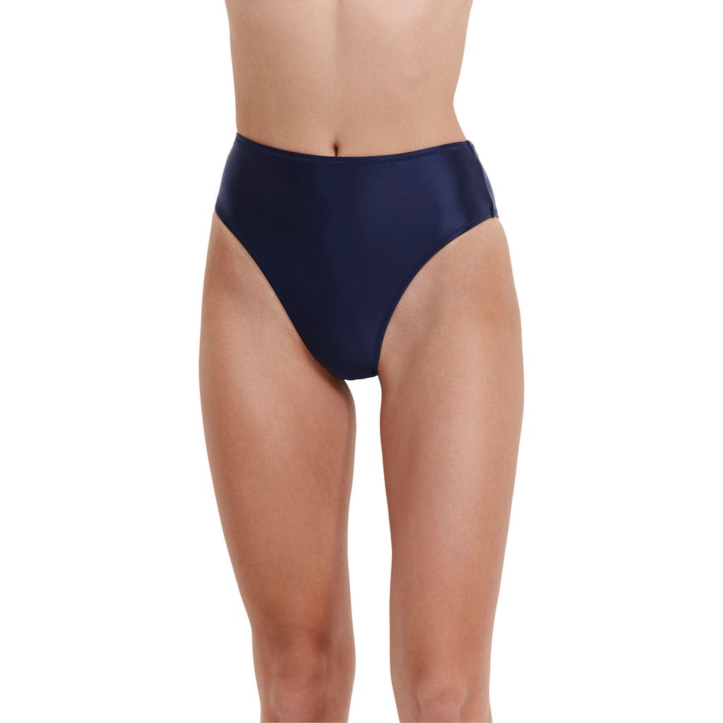 Flirtt Gottex Satin Touch High Rise High Leg Swim Bottom In Navy