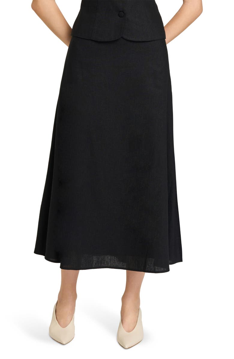 WAYF Blair Linen Blend Midi Skirt, Main, color, Black