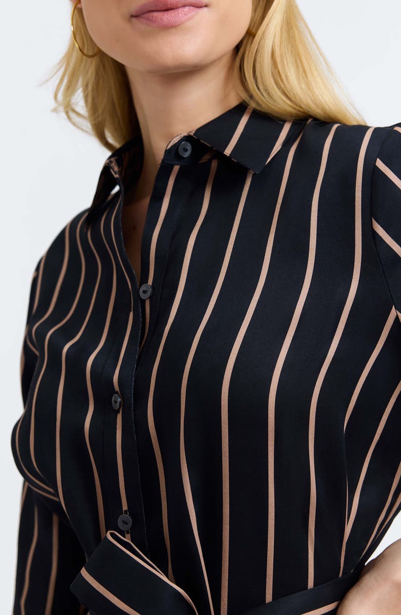 Foxcroft Esther Stripe Cotton Shirtdress, Alternate, color, Black/ Almond