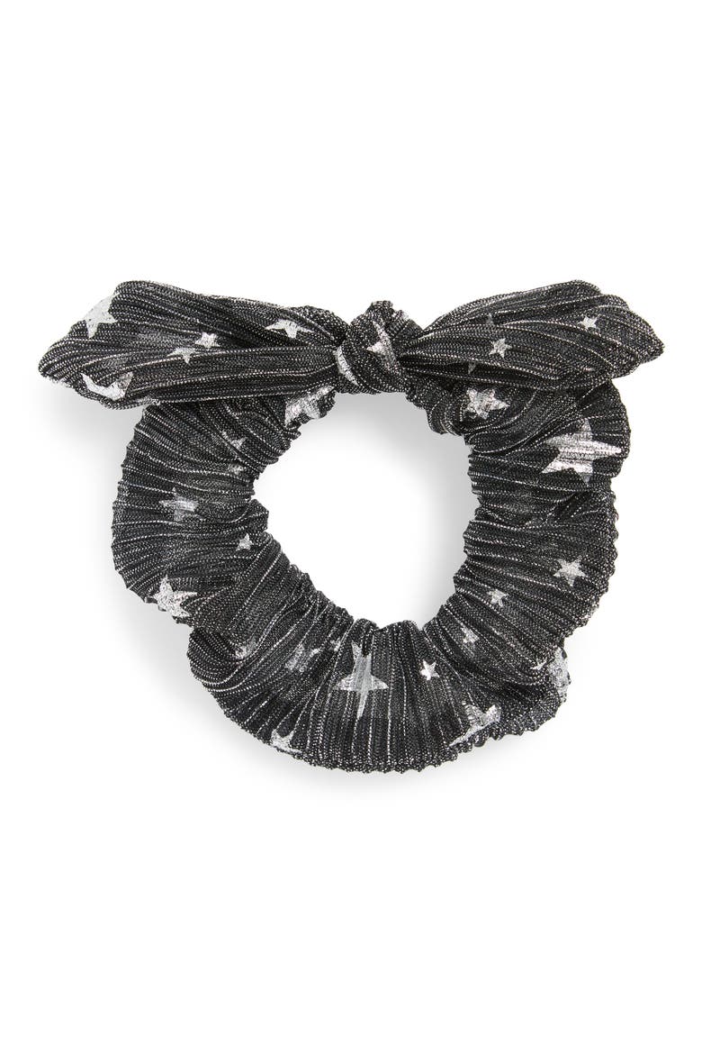 Foil Print Bunny Scrunchie, Main, color, BLACK/ SILVER